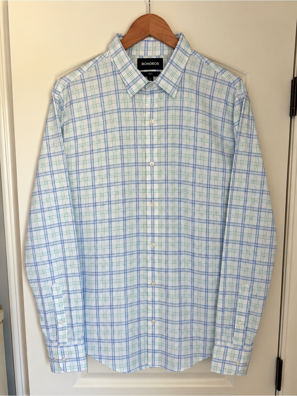 Bonobos Light Blue & Green Plaid Dress Shirt